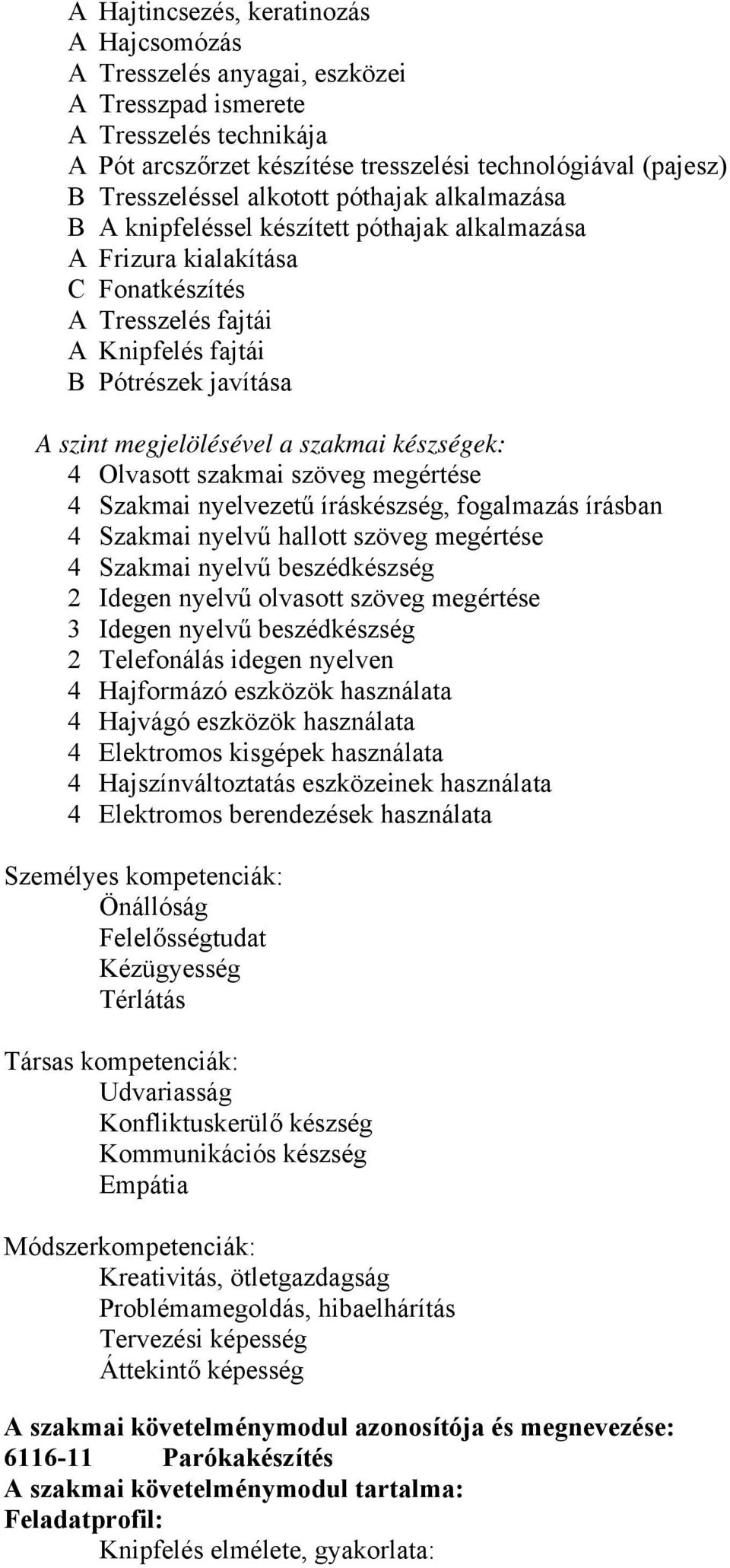 a szakmai készségek: 4 Olvasott szakmai szöveg megértése 4 Szakmai nyelvezetű íráskészség, fogalmazás írásban 4 Szakmai nyelvű hallott szöveg megértése 4 Szakmai nyelvű beszédkészség 2 Idegen nyelvű