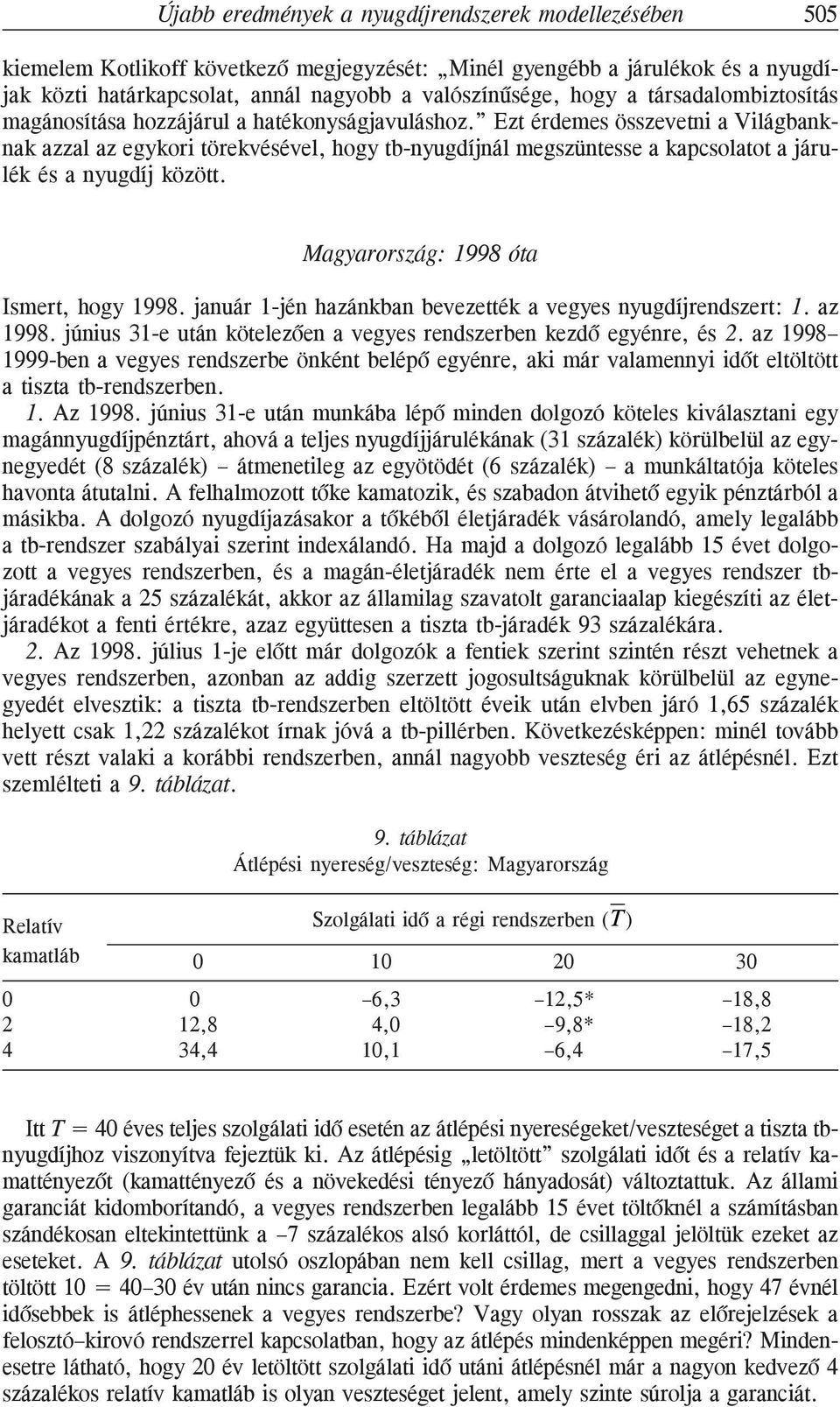 Ezt érdemes összevetni a Világbanknak azzal az egykori törekvésével, hogy tb-nyugdíjnál megszüntesse a kapcsolatot a járulék és a nyugdíj között. Magyarország: 1998 óta Ismert, hogy 1998.