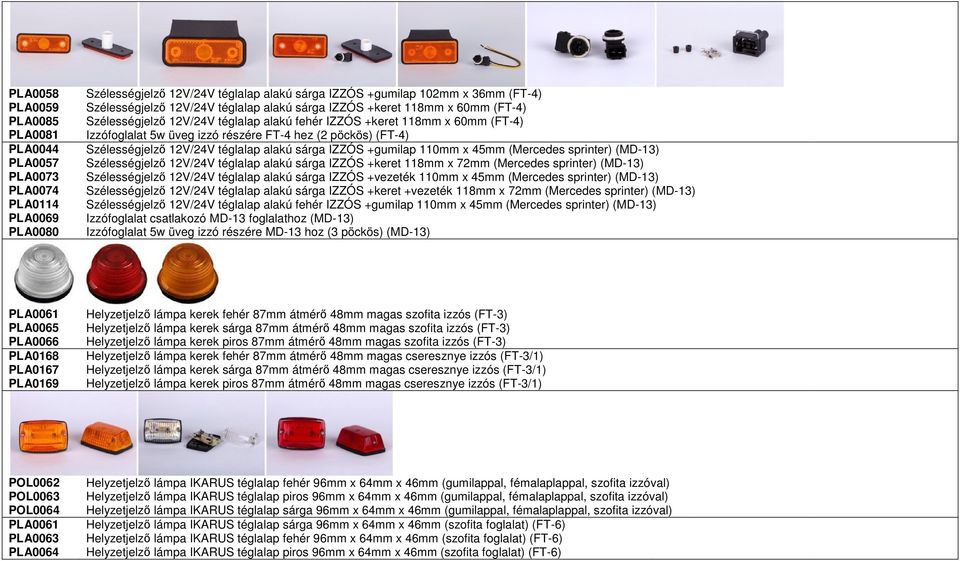 110mm x 45mm (Mercedes sprinter) (MD-13) PLA0057 Szélességjelző 12V/24V téglalap alakú sárga IZZÓS +keret 118mm x 72mm (Mercedes sprinter) (MD-13) PLA0073 Szélességjelző 12V/24V téglalap alakú sárga