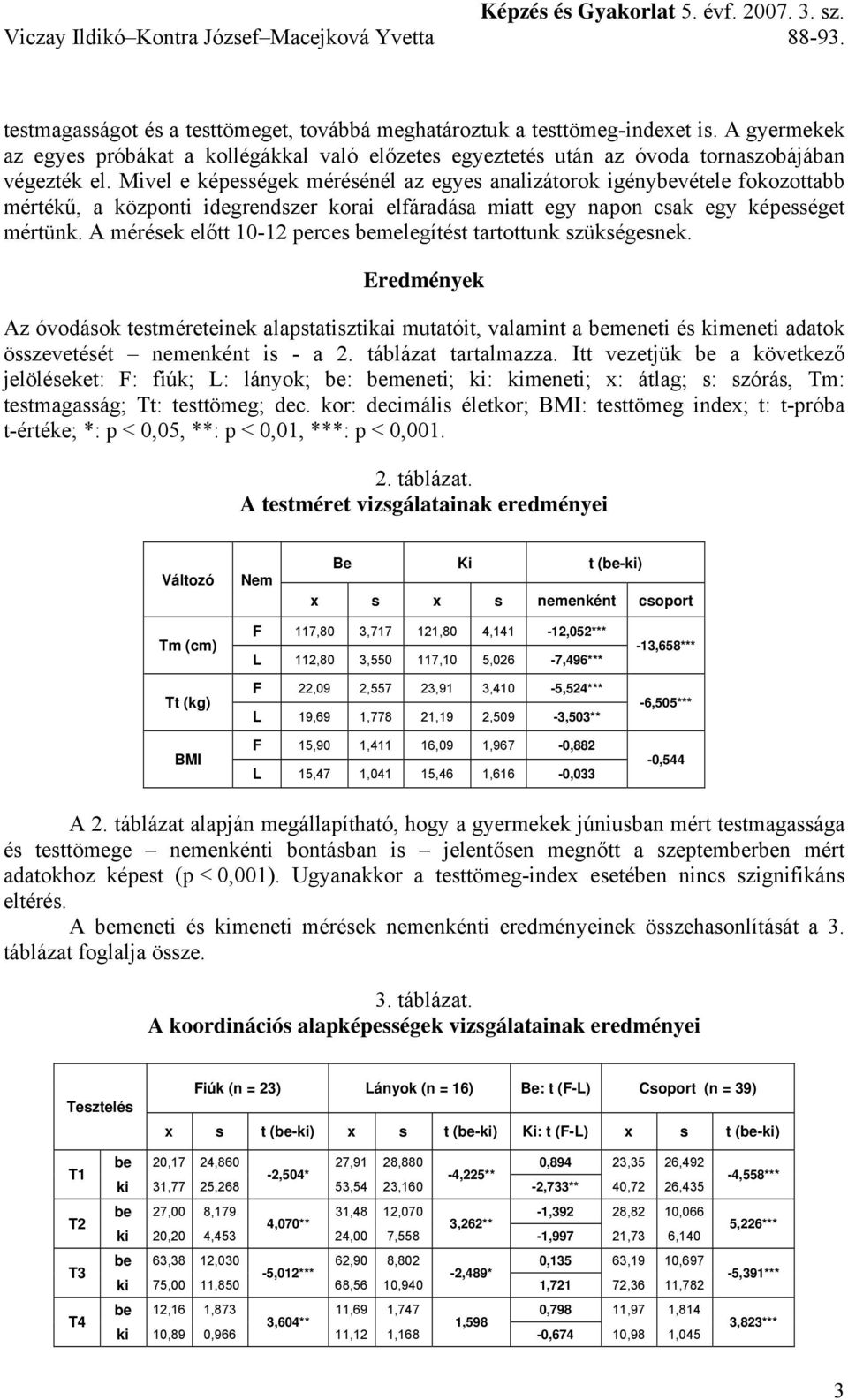 A mérések előtt 10-12 perces bemelegítést tartottunk szükségesnek.