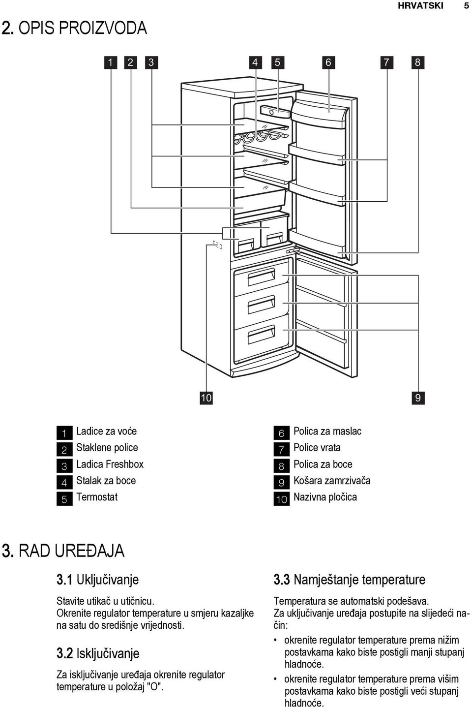 3.3 Namještanje temperature Temperatura se automatski podešava.