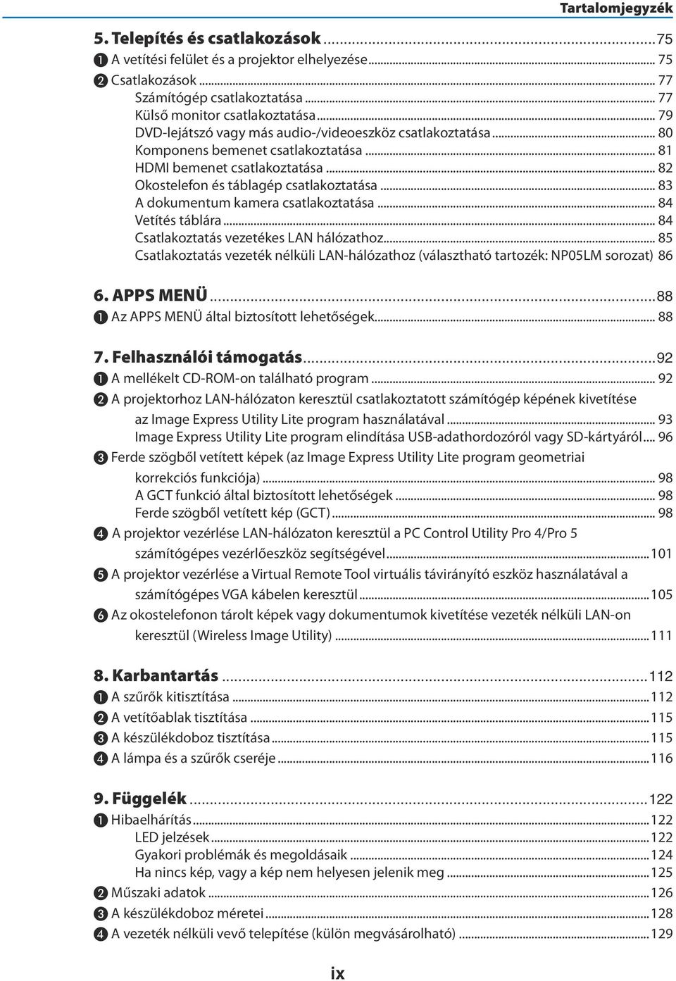 .. 83 A dokumentum kamera csatlakoztatása... 84 Vetítés táblára... 84 Csatlakoztatás vezetékes LAN hálózathoz... 85 Csatlakoztatás vezeték nélküli LAN-hálózathoz (választható tartozék: NP05LM sorozat).