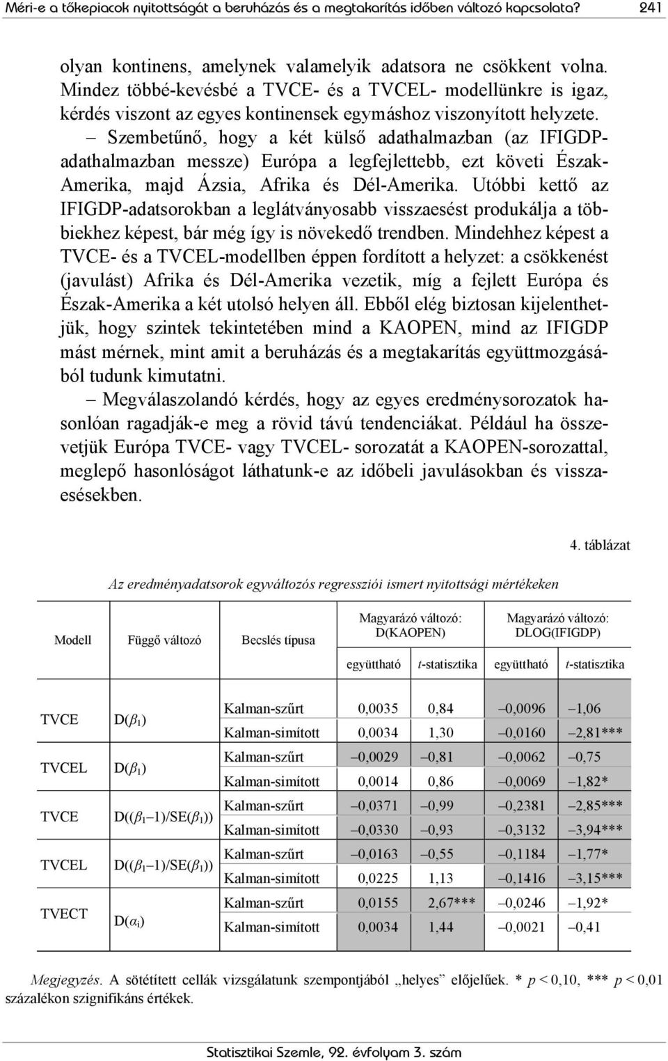 Szembetűnő, hogy a két külső adathalmazban (az IFIGDPadathalmazban messze) Európa a legfejlettebb, ezt követi Észak- Amerika, majd Ázsia, Afrika és Dél-Amerika.