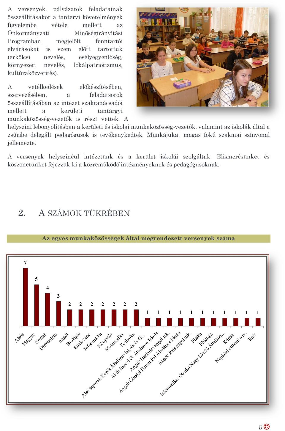 A vetélkedések előkészítésében, szervezésében, a feladatsorok összeállításában az intézet szaktanácsadói mellett a kerületi tantárgyi munkaközösség-vezetők is részt vettek.