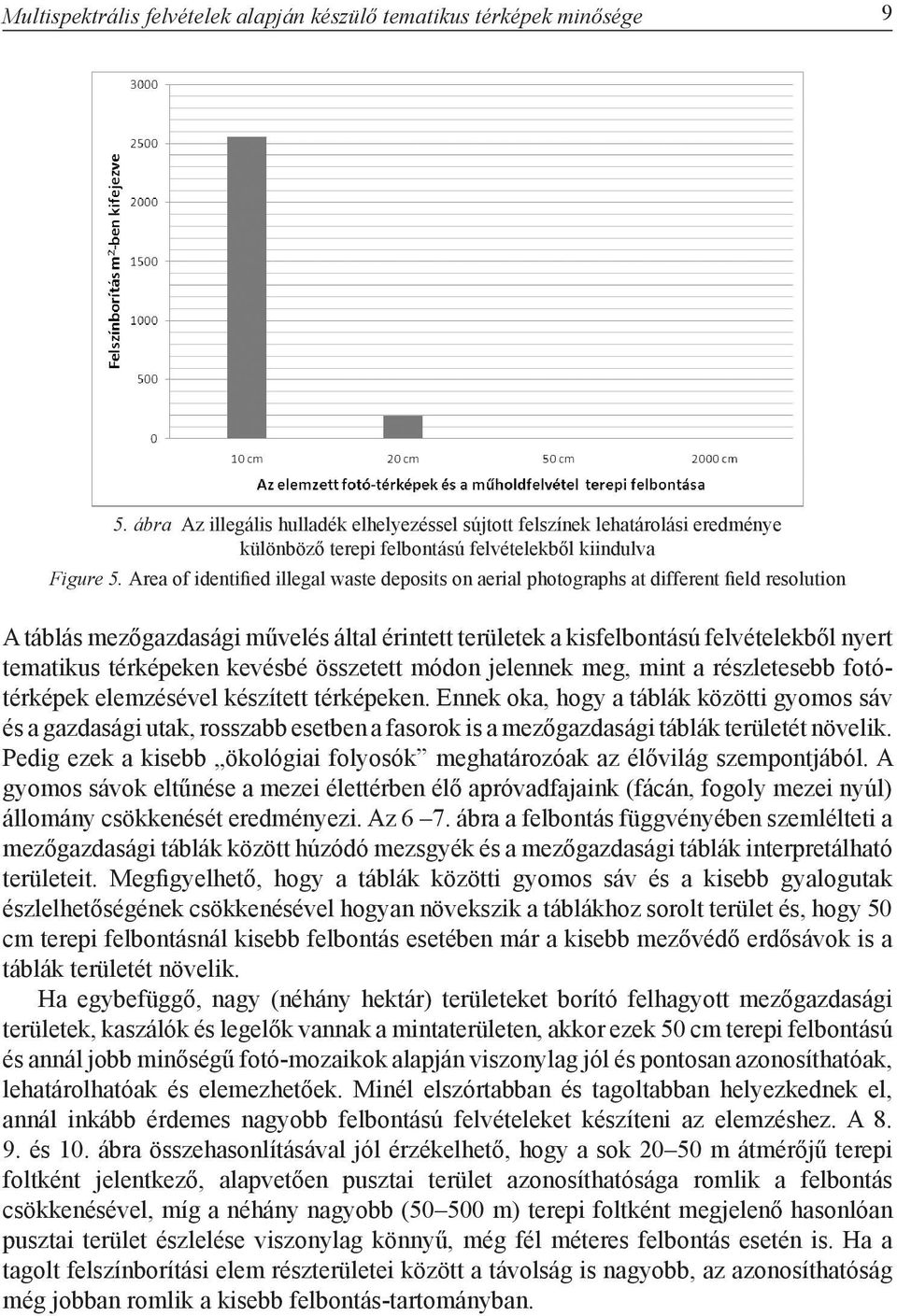 Area of identified illegal waste deposits on aerial photographs at different field resolution A táblás mezőgazdasági művelés által érintett területek a kisfelbontású felvételekből nyert tematikus