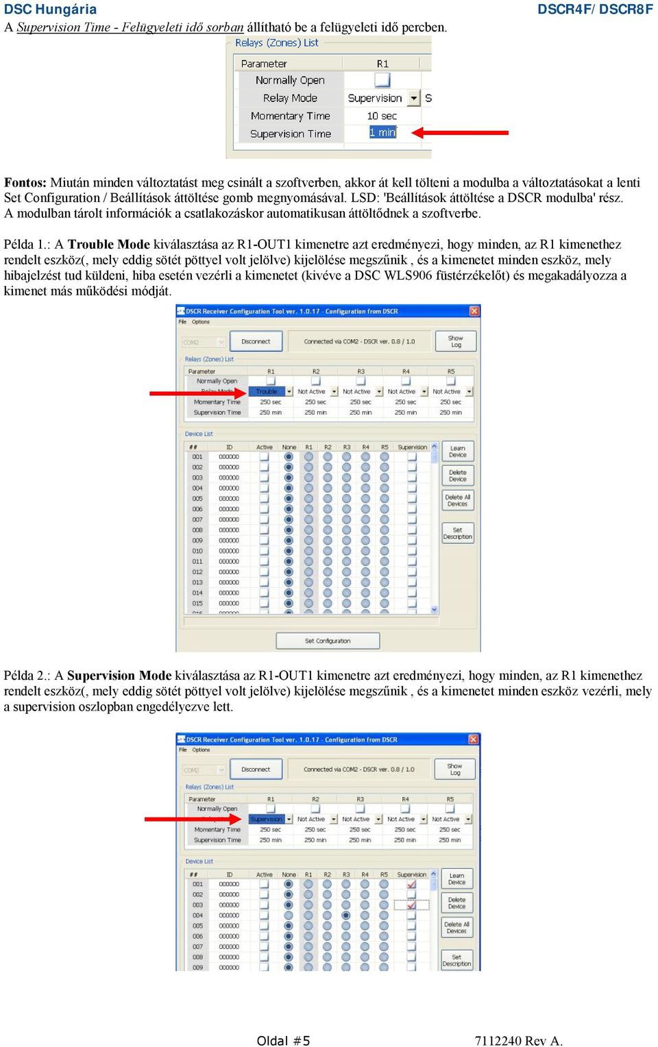 LSD: 'Beállítások áttöltése a DSCR modulba' rész. A modulban tárolt információk a csatlakozáskor automatikusan áttöltődnek a szoftverbe. Példa 1.