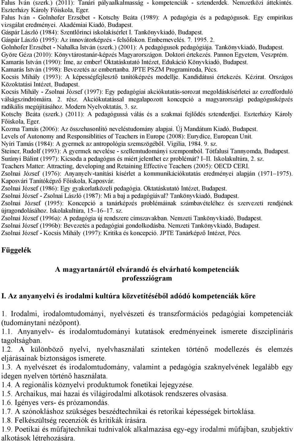 Gáspár László (1984): Szentlőrinci iskolakísérlet I. Tankönyvkiadó, Budapest. Gáspár László (1995): Az innovátorképzés - felsőfokon. Embernevelés. 7. 1995. 2.