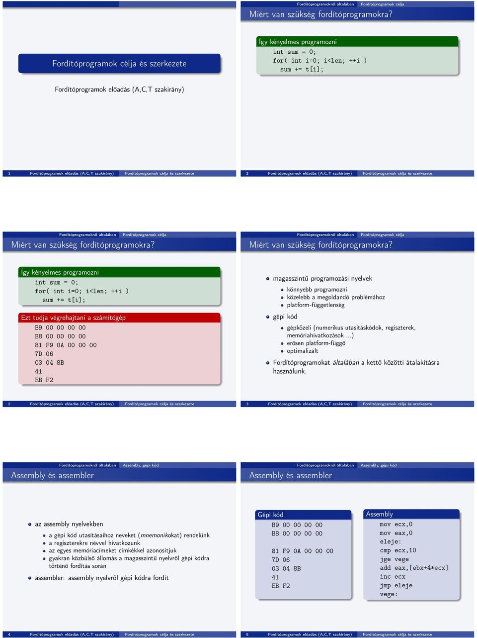 00 81 F9 0A 00 00 00 7D 06 03 04 8B 41 EB F2 magasszintű programozási nyelvek könnyebb programozni közelebb a megoldandó problémához platform-függetlenség gépi kód gépközeli (numerikus utasításkódok,