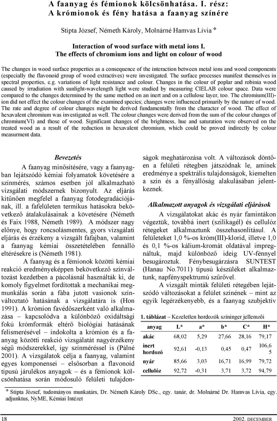 group of wood extractives) were investigated. The surface processes manifest themselves in spectral properties, e.g. variations of light resistance and colour.