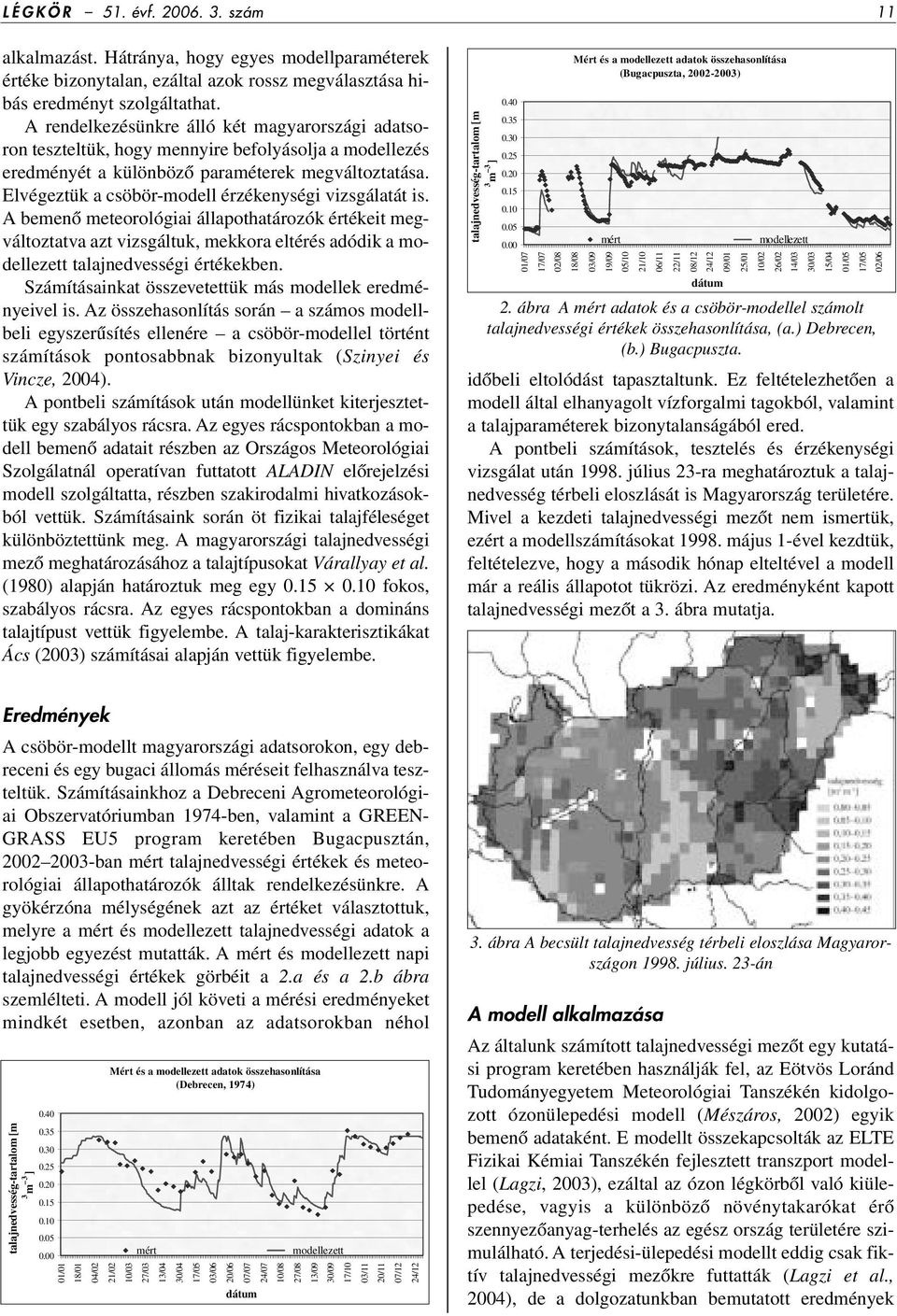 Elvégeztük a csöbör-modell érzékenységi vizsgálatát is. A bemenô meteorológiai állapothatározók értékeit megváltoztatva azt vizsgáltuk, mekkora eltérés adódik a modellezett talajnedvességi értékekben.