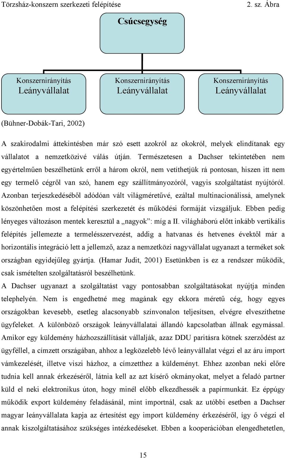 Ábra Csúcsegység Konszernirányítás Leányvállalat Konszernirányítás Leányvállalat Konszernirányítás Leányvállalat (Bühner-Dobák-Tari, 2002) A szakirodalmi áttekintésben már szó esett azokról az