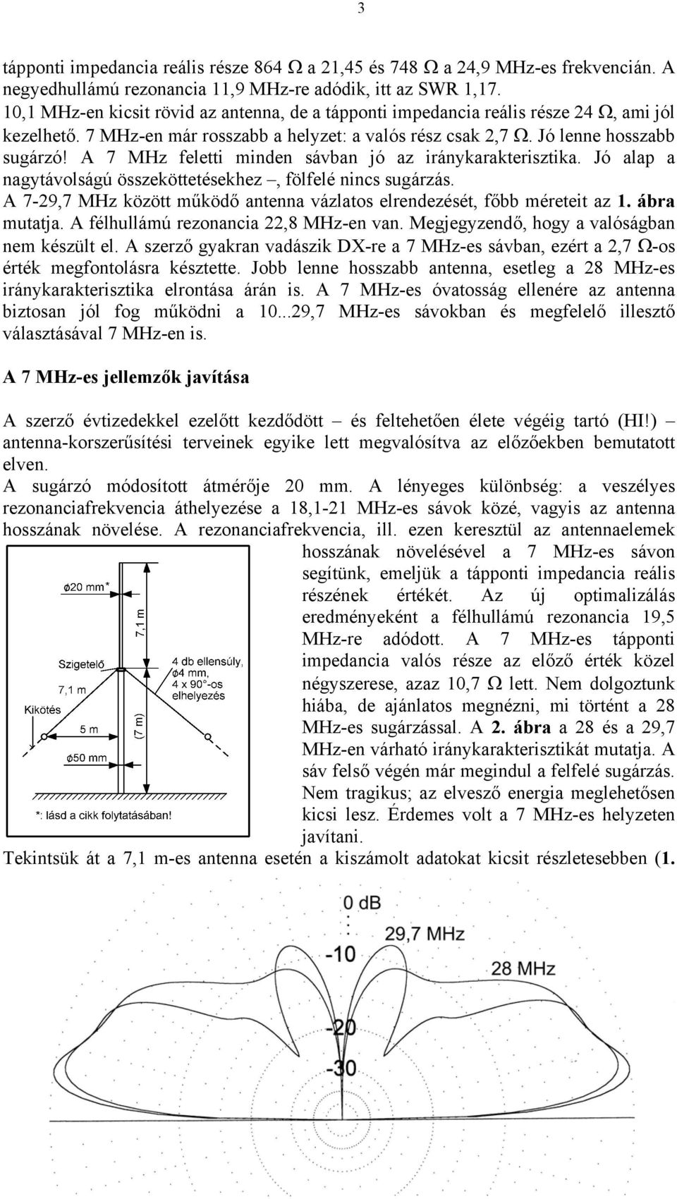 A 7 MHz feletti minden sávban jó az iránykarakterisztika. Jó alap a nagytávolságú összeköttetésekhez, fölfelé nincs sugárzás.