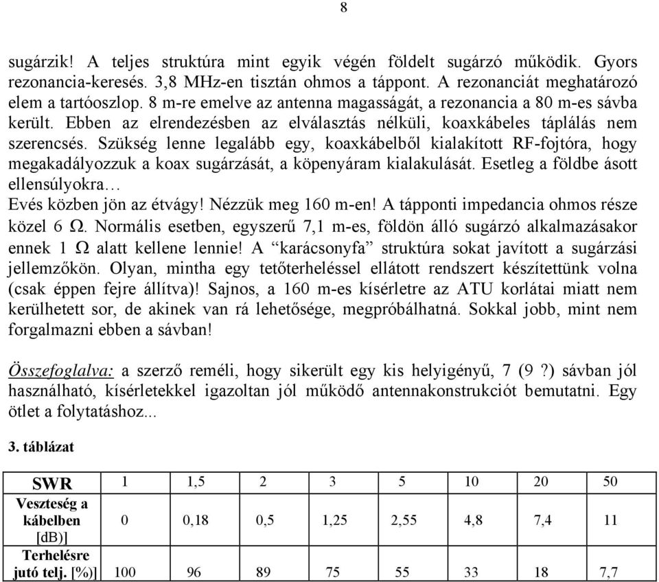 Szükség lenne legalább egy, koaxkábelből kialakított RF-fojtóra, hogy megakadályozzuk a koax sugárzását, a köpenyáram kialakulását. Esetleg a földbe ásott ellensúlyokra Evés közben jön az étvágy!