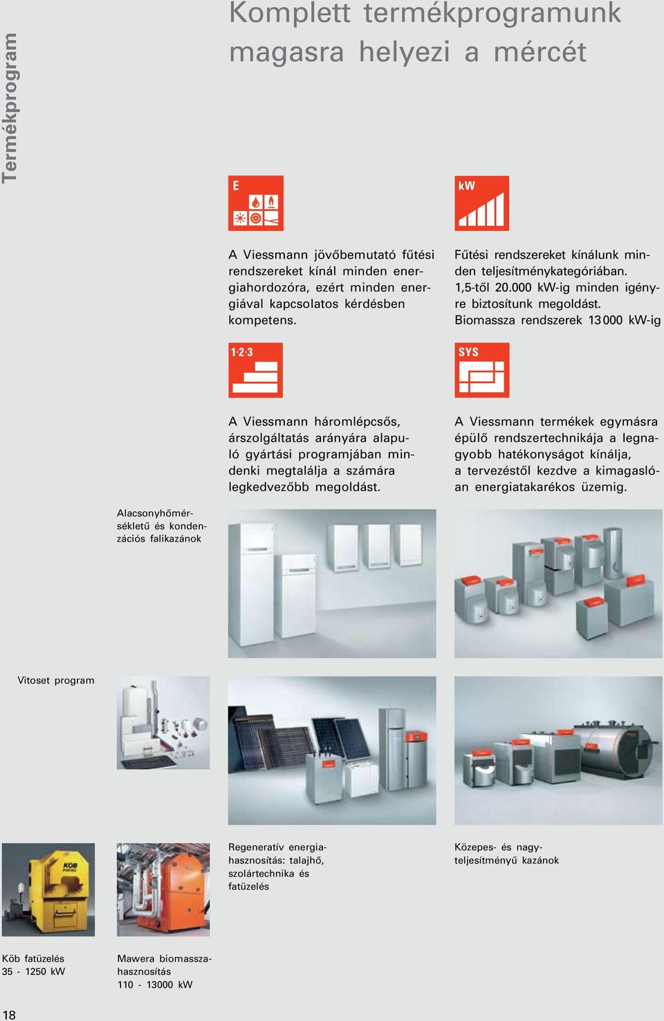 Biomassza rendszerek 13 000 kw-ig A Viessmann háromlépcsôs, árszolgáltatás arányára alapuló gyártási programjában mindenki megtalálja a számára legkedvezôbb megoldást.