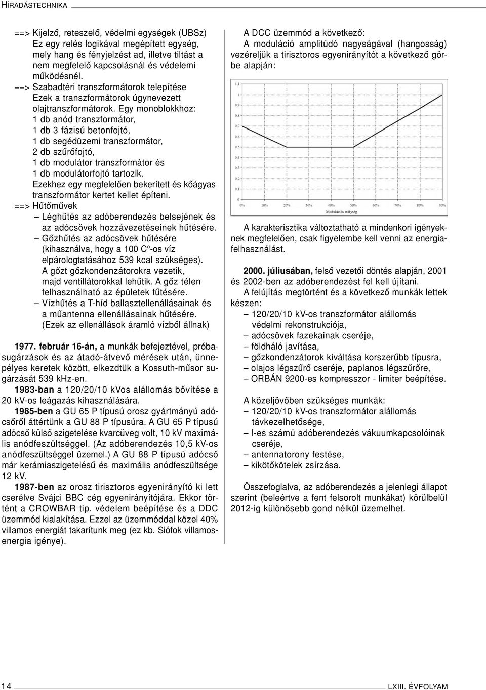 Egy monoblokkhoz: 1 db anód transzformátor, 1 db 3 fázisú betonfojtó, 1 db segédüzemi transzformátor, 2 db szûrôfojtó, 1 db modulátor transzformátor és 1 db modulátorfojtó tartozik.