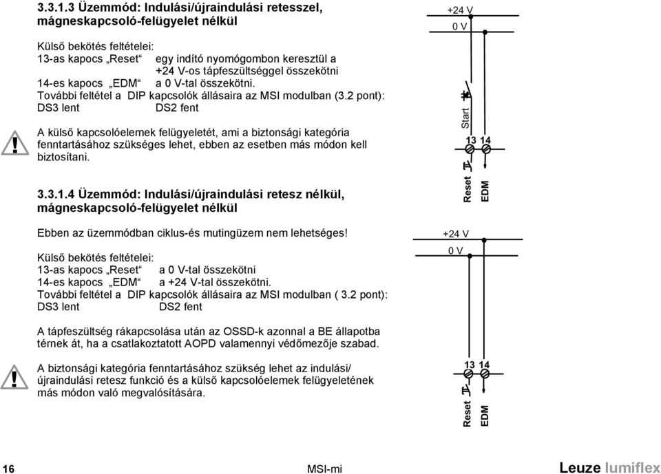 kapocs EDM a 0 V-tal összekötni. További feltétel a DIP kapcsolók állásaira az MSI modulban (3.