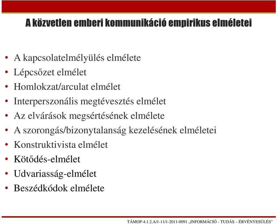 Az elvárások megsértésének elmélete A szorongás/bizonytalanság kezelésének