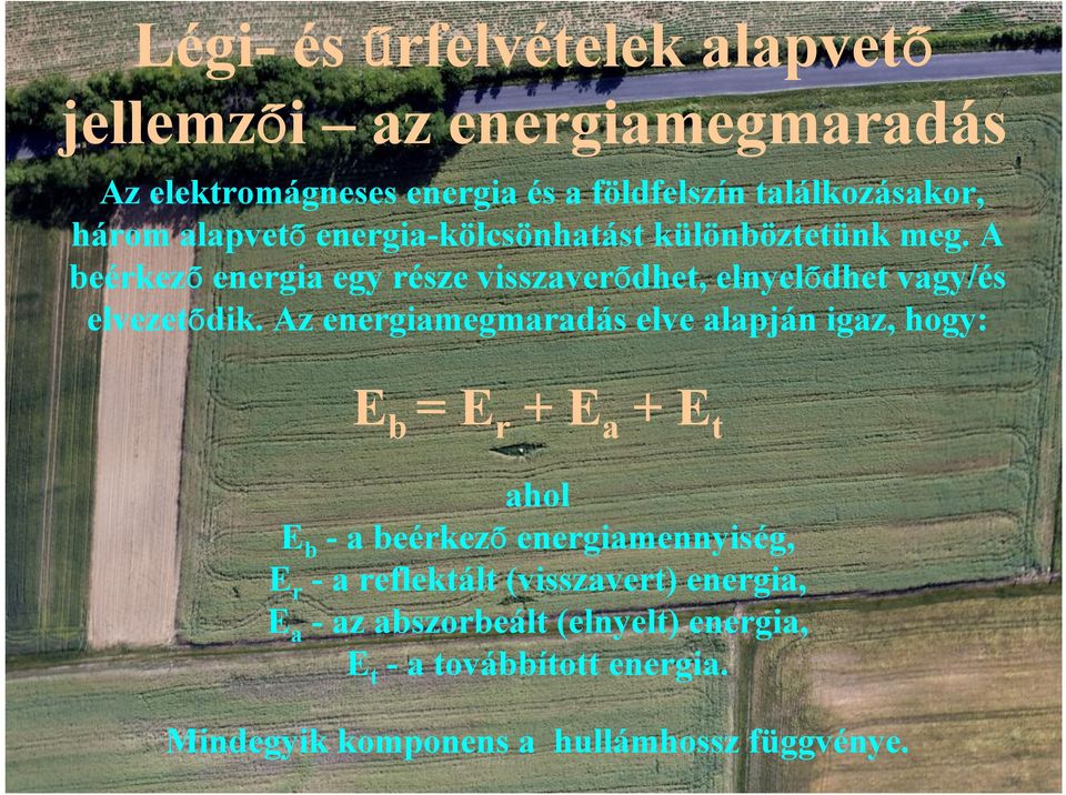 Az energiamegmaradás elve alapján igaz, hogy: E b = E r + E a + E t ahol E b - a beérkező energiamennyiség, E r - a reflektált