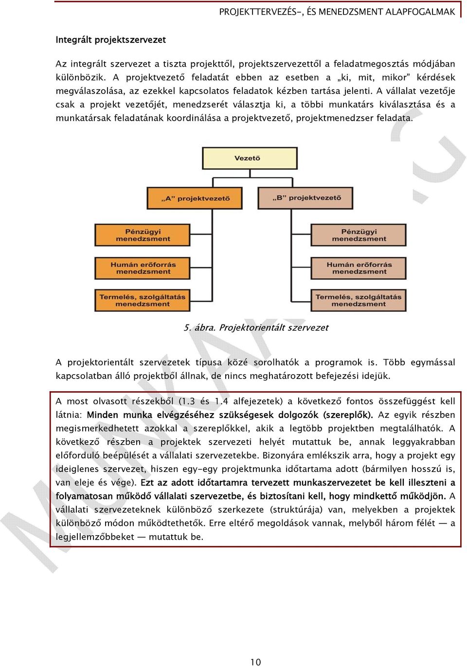 A vállalat vezetője csak a projekt vezetőjét, menedzserét választja ki, a többi munkatárs kiválasztása és a munkatársak feladatának koordinálása a projektvezető, projektmenedzser feladata. 5. ábra.