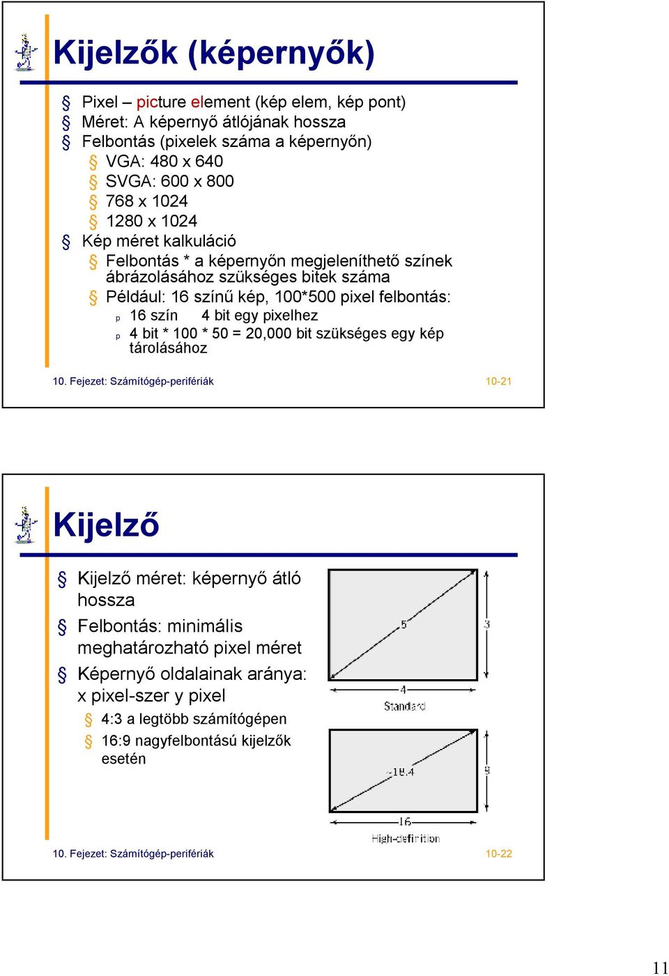 bitegy pixelhez p 4 bit * 100 * 50 = 20,000 bit szükséges egy kép tárolásához 10.