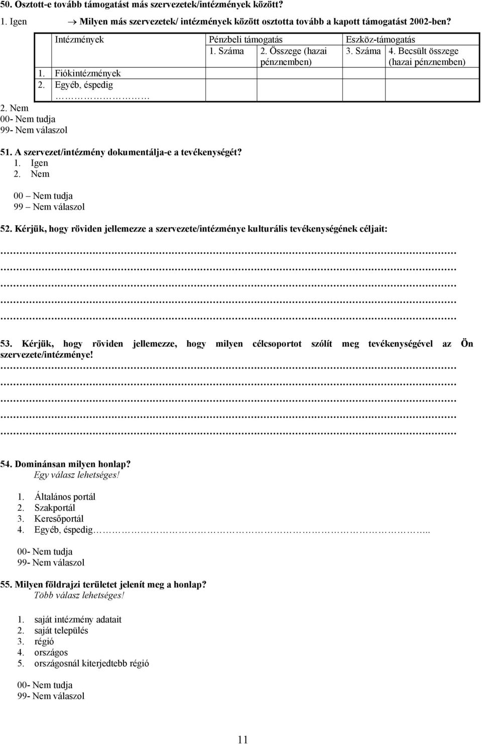 Kérjük, hogy röviden jellemezze a szervezete/intézménye kulturális tevékenységének céljait: Eszköz-támogatás 3. Száma 4. Becsült összege (hazai pénznemben) 53.