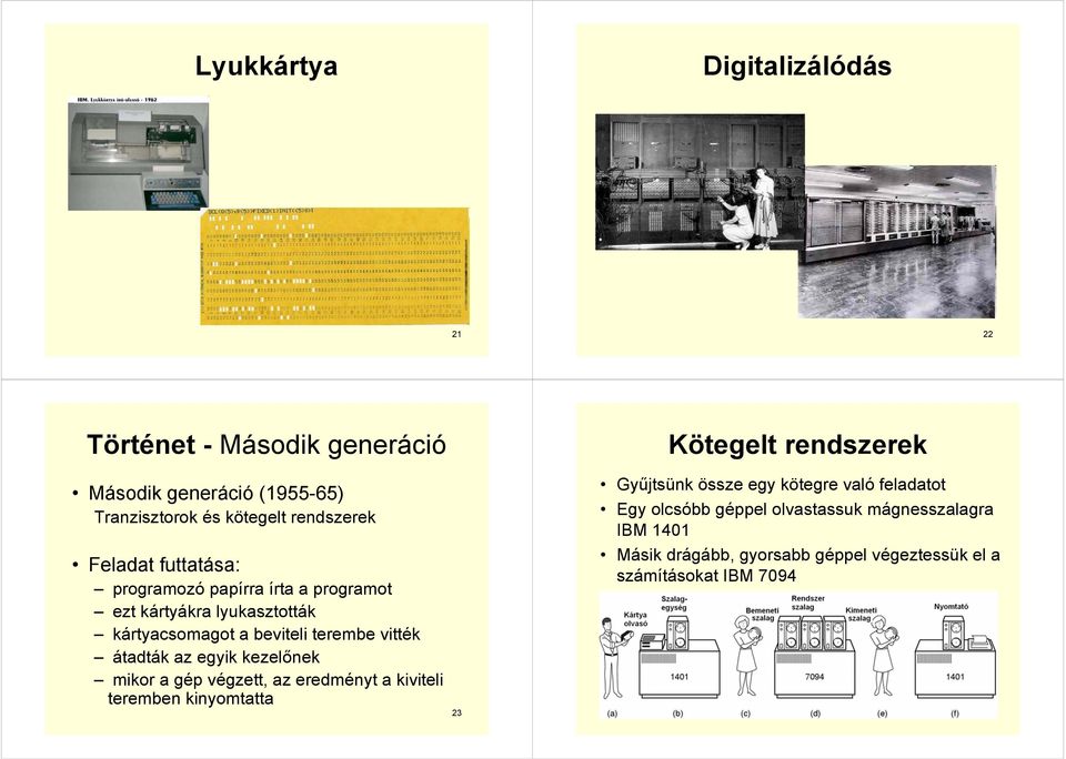 kezelőnek mikor a gép végzett, az eredményt a kiviteli teremben kinyomtatta 23 Kötegelt rendszerek Gyűjtsünk össze egy kötegre való