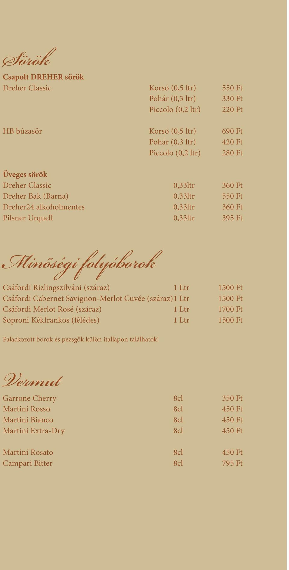 (száraz) 1 Ltr 1500 Ft Csáfordi Cabernet Savignon-Merlot Cuvée (száraz) 1 Ltr 1500 Ft Csáfordi Merlot Rosé (száraz) 1 Ltr 1700 Ft Soproni Kékfrankos (félédes) 1 Ltr 1500 Ft Palackozott borok és