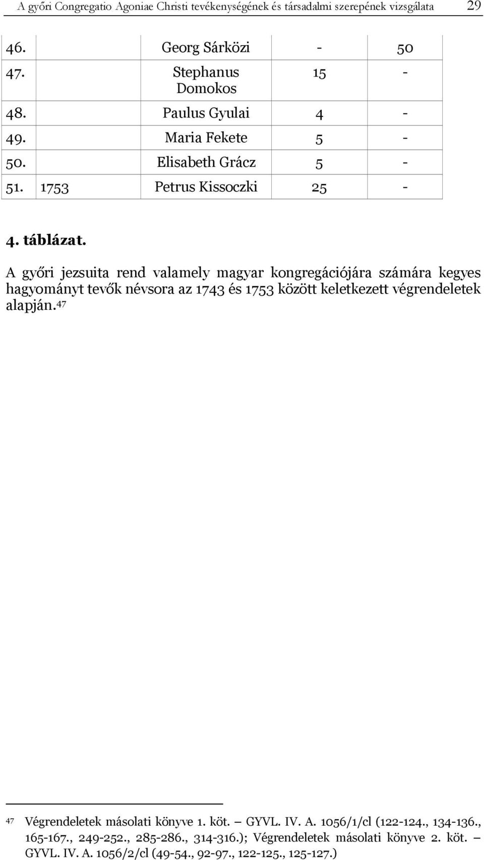 A győri jezsuita rend valamely magyar kongregációjára számára kegyes hagyományt tevők névsora az 1743 és 1753 között keletkezett végrendeletek alapján.