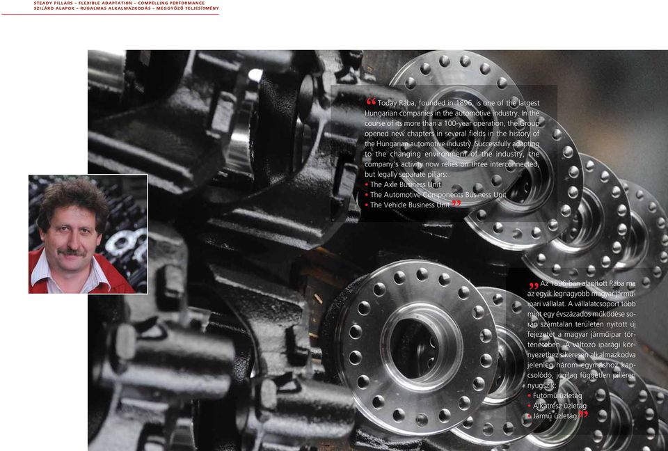 Successfully adapting to the changing environment of the industry, the company s activity now relies on three interconnected, but legally separate pillars: The Axle Business Unit The Automotive