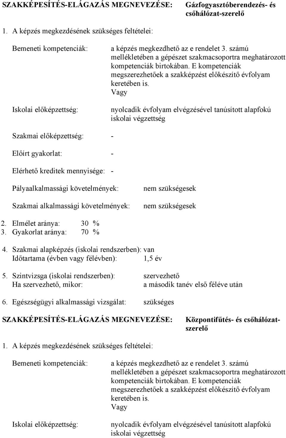 számú mellékletében a gépészet szakmacsoportra meghatározott kompetenciák birtokában. E kompetenciák megszerezhetőek a szakképzést előkészítő évfolyam keretében is.