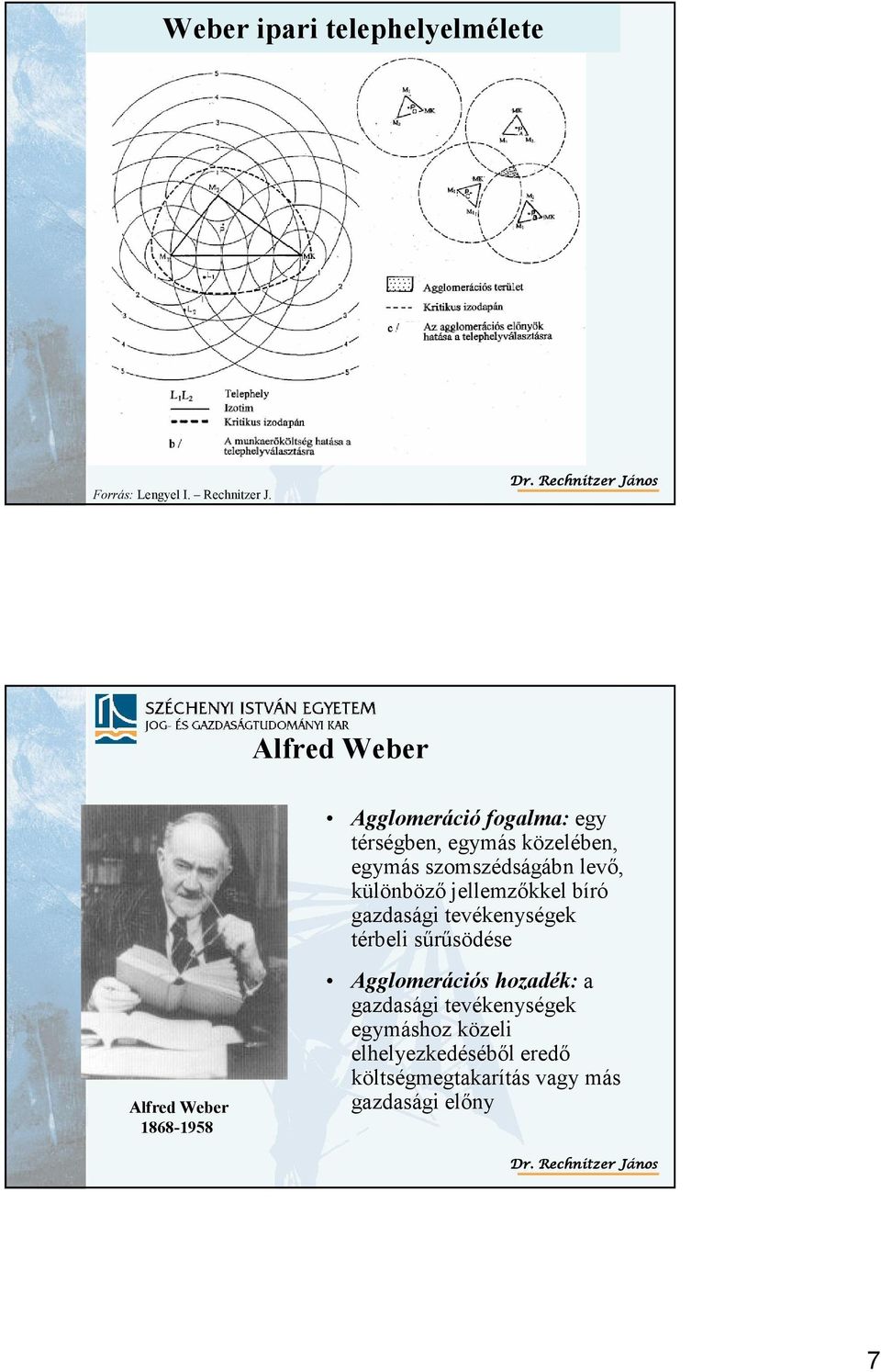 levő, különböző jellemzőkkel bíró gazdasági tevékenységek térbeli sűrűsödése Alfred Weber 1868-1958