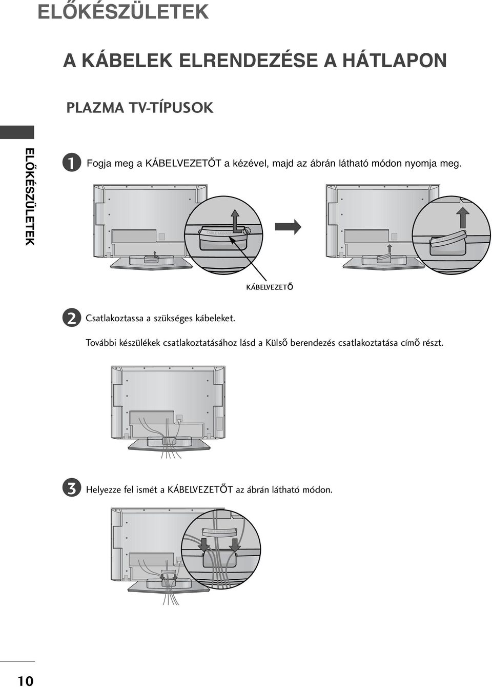 KÁBELVEZET Csatlakoztassa a szükséges kábeleket.