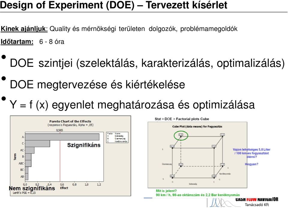 DOE szintjei (szelektálás, karakterizálás, optimalizálás) DOE