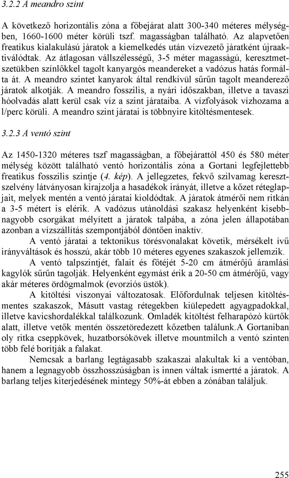 Az átlagosan vállszélességű, 3-5 méter magasságú, keresztmetszetükben színlőkkel tagolt kanyargós meandereket a vadózus hatás formálta át.