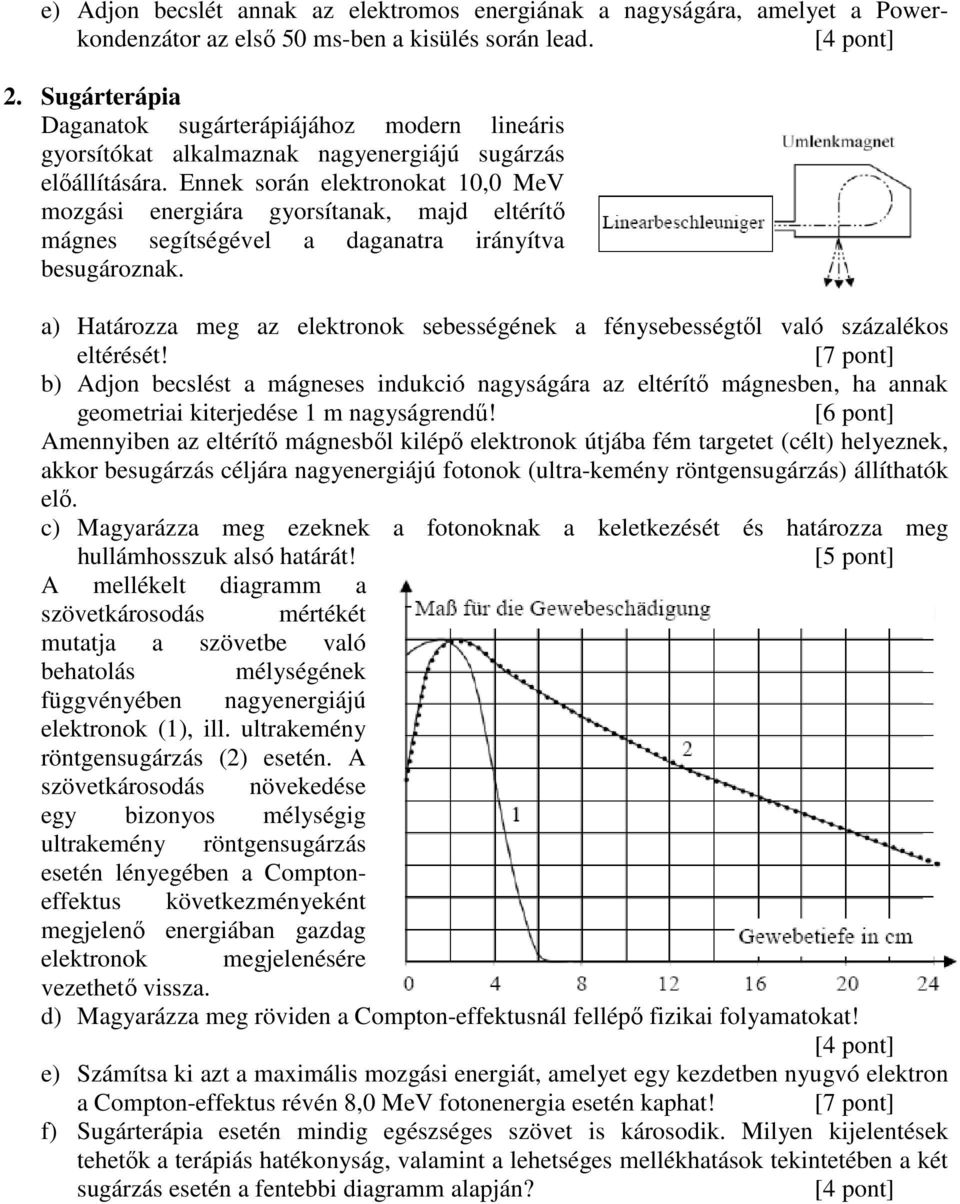 Ennek során elektronokat 10,0 MeV mozgási energiára gyorsítanak, majd eltérítő mágnes segítségével a daganatra irányítva besugároznak.