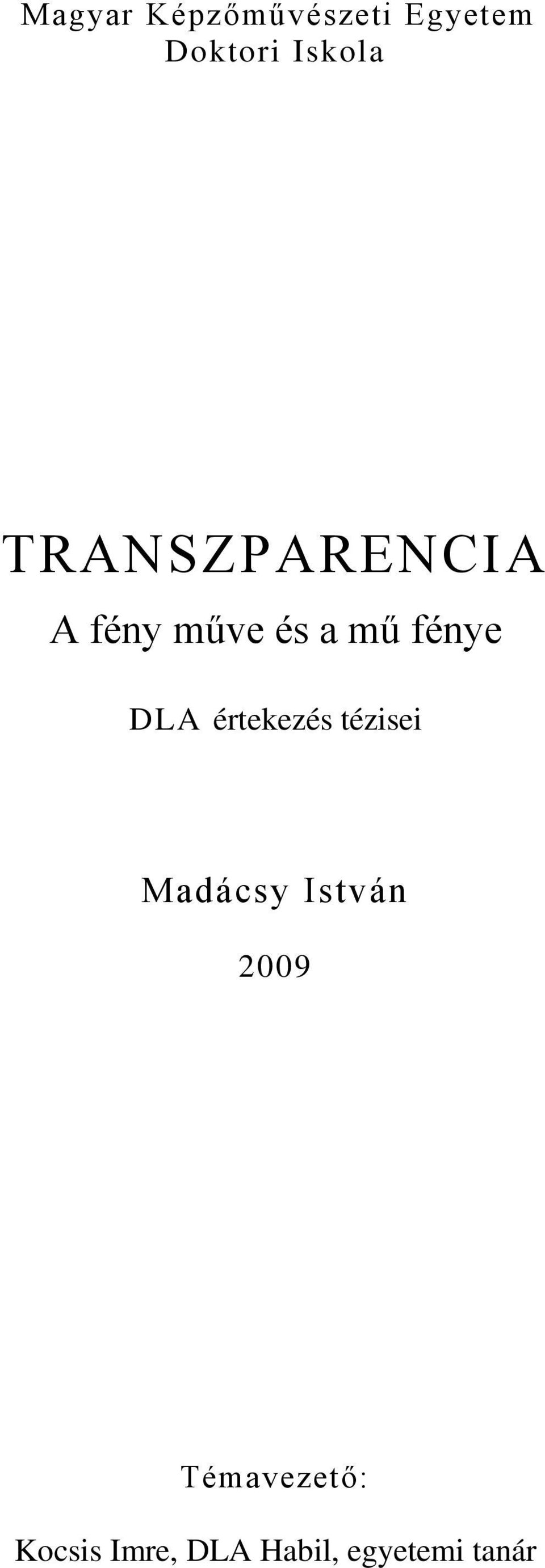 értekezés tézisei Madácsy István 2009