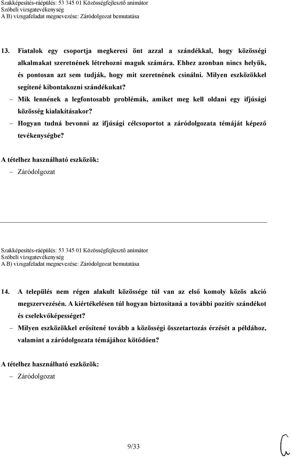 Mik lennének a legfontosabb problémák, amiket meg kell oldani egy ifjúsági közösség kialakításakor? Hogyan tudná bevonni az ifjúsági célcsoportot a záródolgozata témáját képező tevékenységbe?