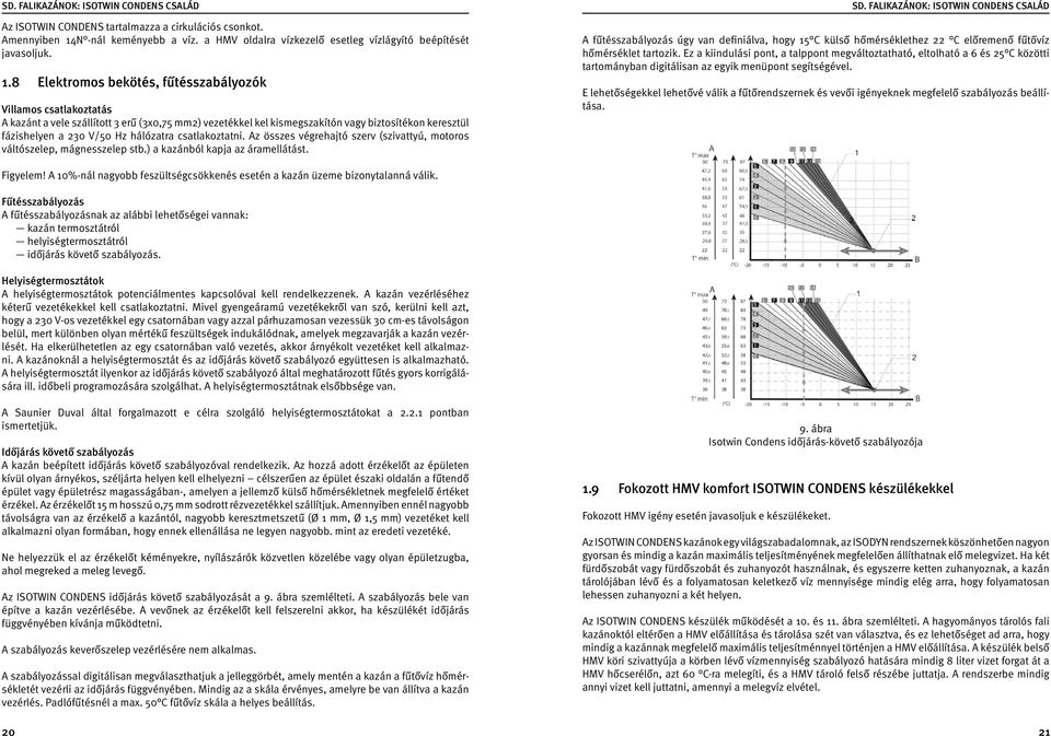 8 Elektromos bekötés, fűtésszabályozók Villamos csatlakoztatás A kazánt a vele szállított 3 erű (3x0,75 mm2) vezetékkel kel kismegszakítón vagy biztosítékon keresztül fázishelyen a 230 V/50 Hz