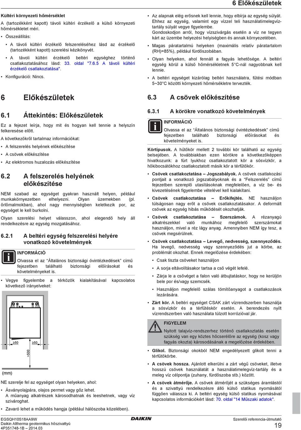 6.5 A távoli kültéri érzékelő cstlkozttás". Konfiguráció: Nincs. 6 Előkészületek 6.1 Áttekintés: Előkészületek Ez fejezet leírj, hogy mit és hogyn kell tennie helyszín felkeresése előtt.