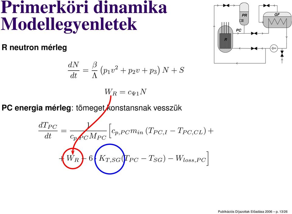 konstansnak vesszük dt PC dt = 1 [ c p,pc m in (T PC,I T PC,CL ) + c p,pc M