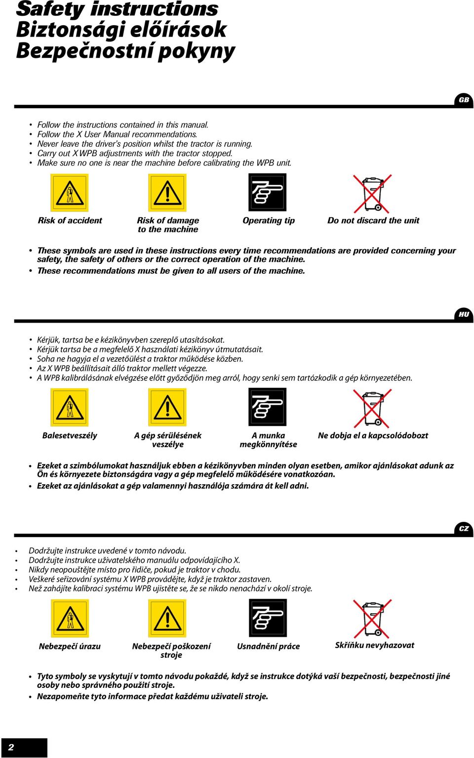 Risk of accident Risk of damage to the machine Operating tip Do not discard the unit These symbols are used in these instructions every time recommendations are provided concerning your safety, the