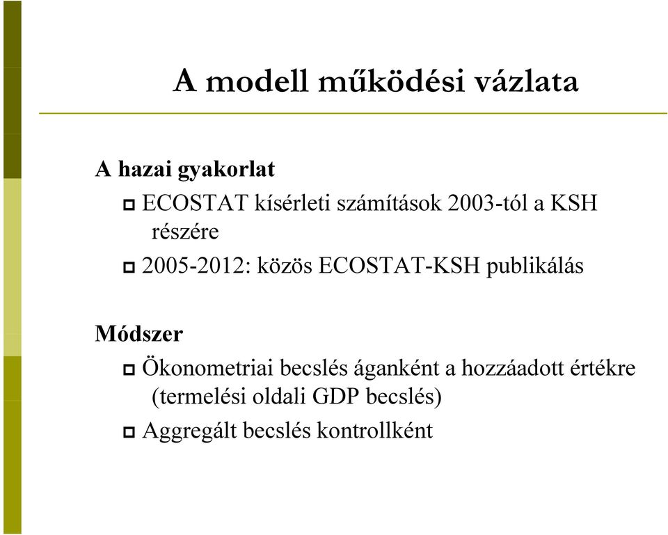 publikálás Módszer Ökonometriai becslés áganként a hozzáadott