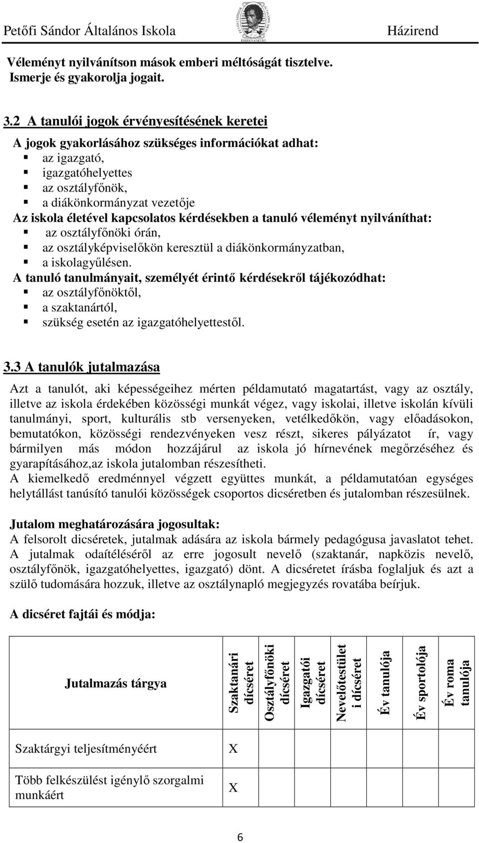 kapcsolatos kérdésekben a tanuló véleményt nyilváníthat: az osztályfőnöki órán, az osztályképviselőkön keresztül a diákönkormányzatban, a iskolagyűlésen.