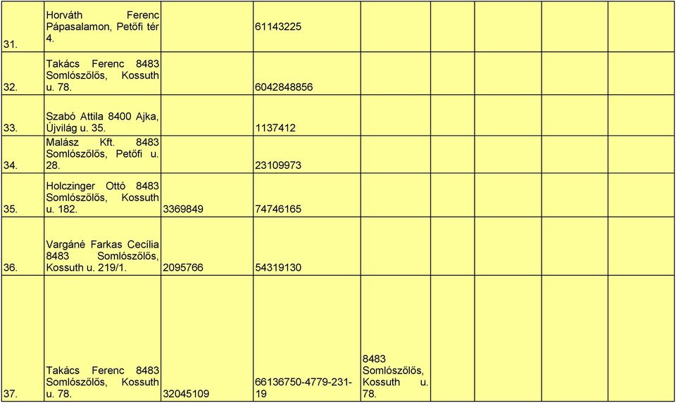 28. 23109973 Holczinger Ottó Kossuth 35. u. 182.