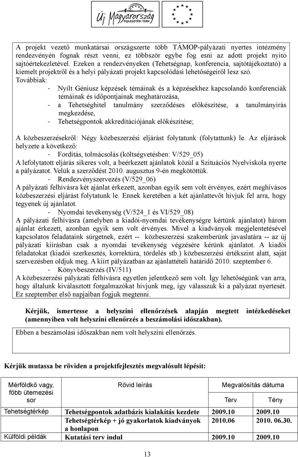 Továbbiak: Nyílt Géniusz képzések témáinak és a képzésekhez kapcsolandó konferenciák témáinak és időpontjainak meghatározása, a Tehetséghitel tanulmány szerződéses előkészítése, a tanulmányírás