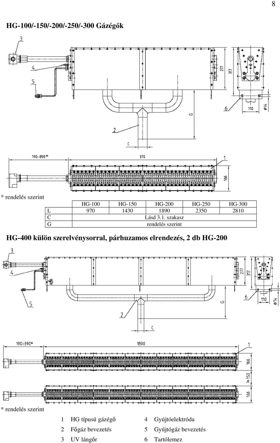 30 1890 2350 2810 C Lásd 3.1. szakasz G rendelés szerint HG-400 külön