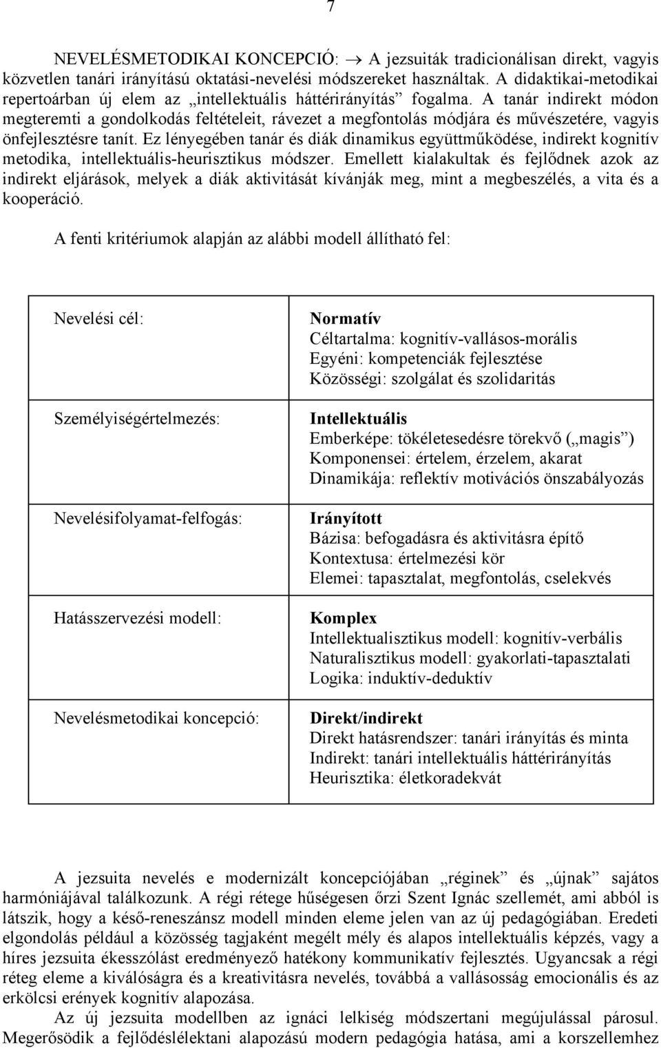 A tanár indirekt módon megteremti a gondolkodás feltételeit, rávezet a megfontolás módjára és művészetére, vagyis önfejlesztésre tanít.