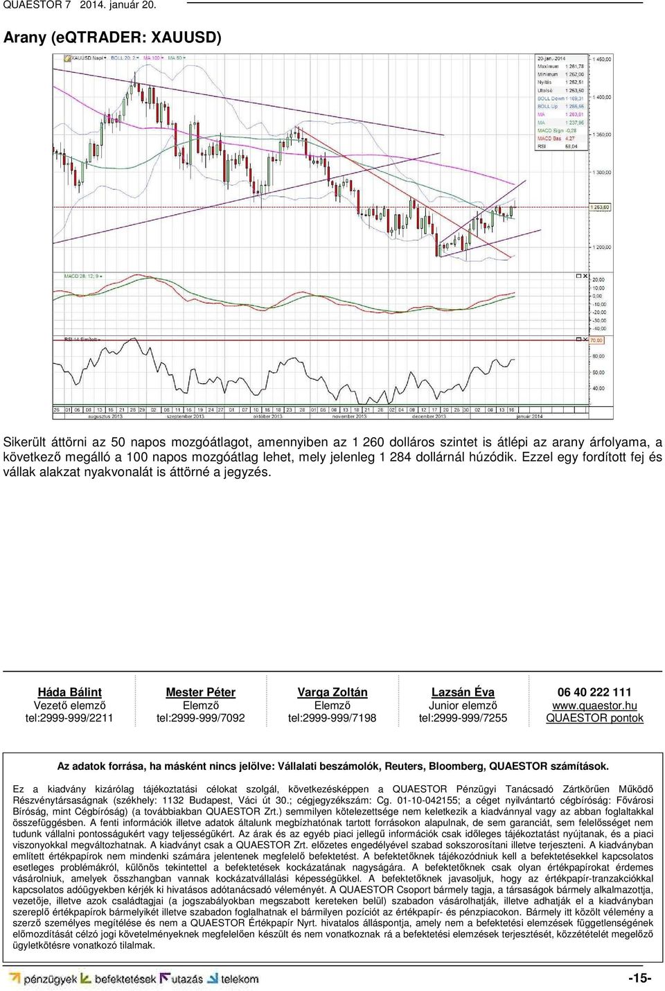 Háda Bálint Vezető elemző tel:2999-999/2211 Mester Péter Elemző tel:2999-999/7092 Varga Zoltán Elemző tel:2999-999/7198 Lazsán Éva Junior elemző tel:2999-999/7255 06 40 222 111 www.quaestor.