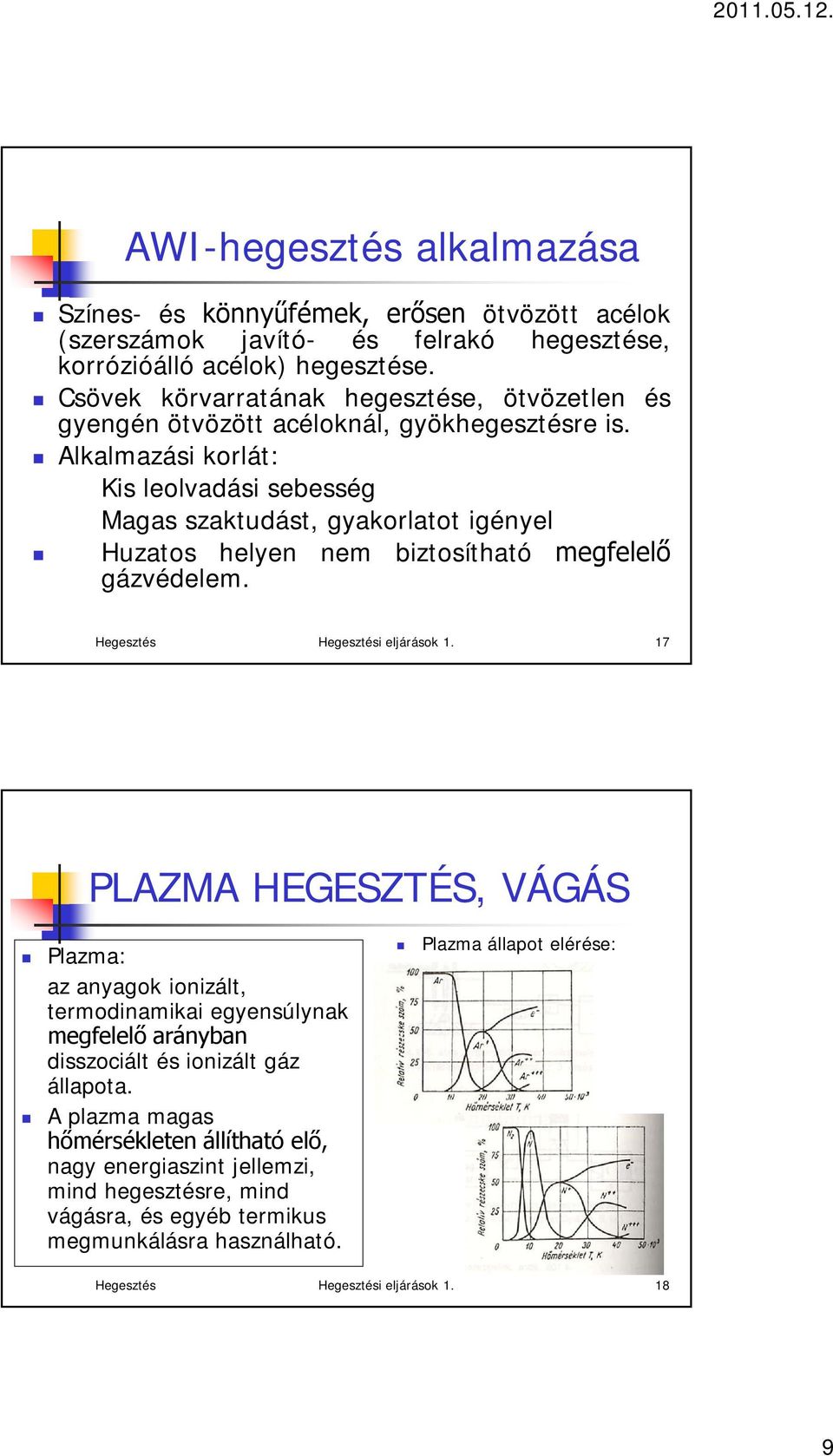 Alkalmazási korlát: Kis leolvadási sebesség Magas szaktudást, gyakorlatot igényel Huzatos helyen nem biztosítható megfelelő gázvédelem. Hegesztés Hegesztési eljárások 1.