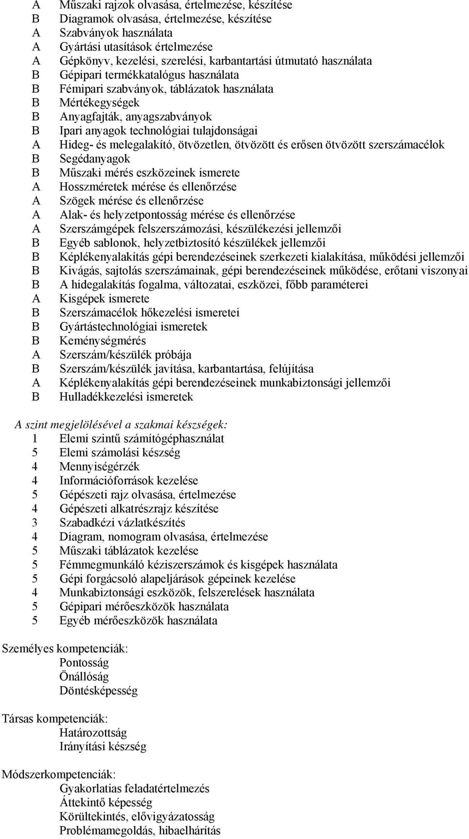 ötvözetlen, ötvözött és erősen ötvözött szerszámacélok Segédanyagok Műszaki mérés eszközeinek ismerete Hosszméretek mérése és ellenőrzése Szögek mérése és ellenőrzése lak- és helyzetpontosság mérése